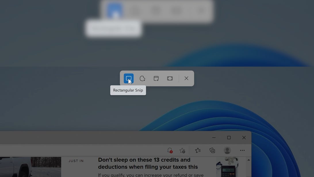 using a rectangular snip to take a screenshot on a computer