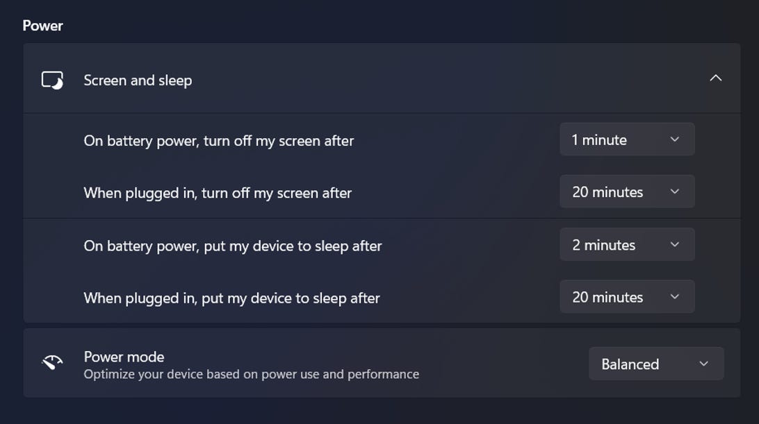 Power menu in Windows 11