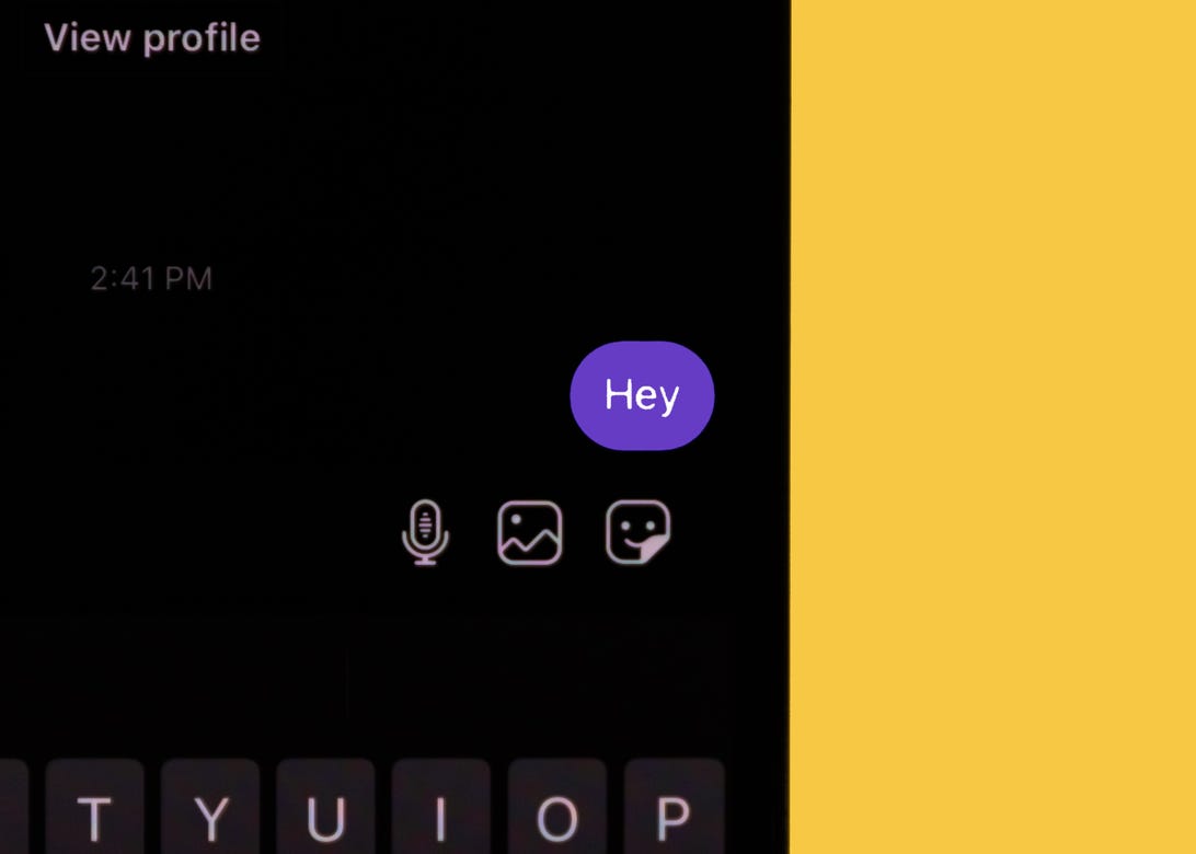 Text message screenshot showing a bubble that says