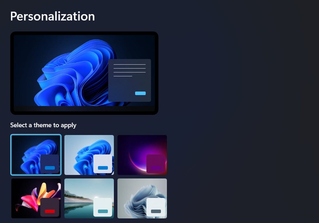 Personalization menu in Windows 11
