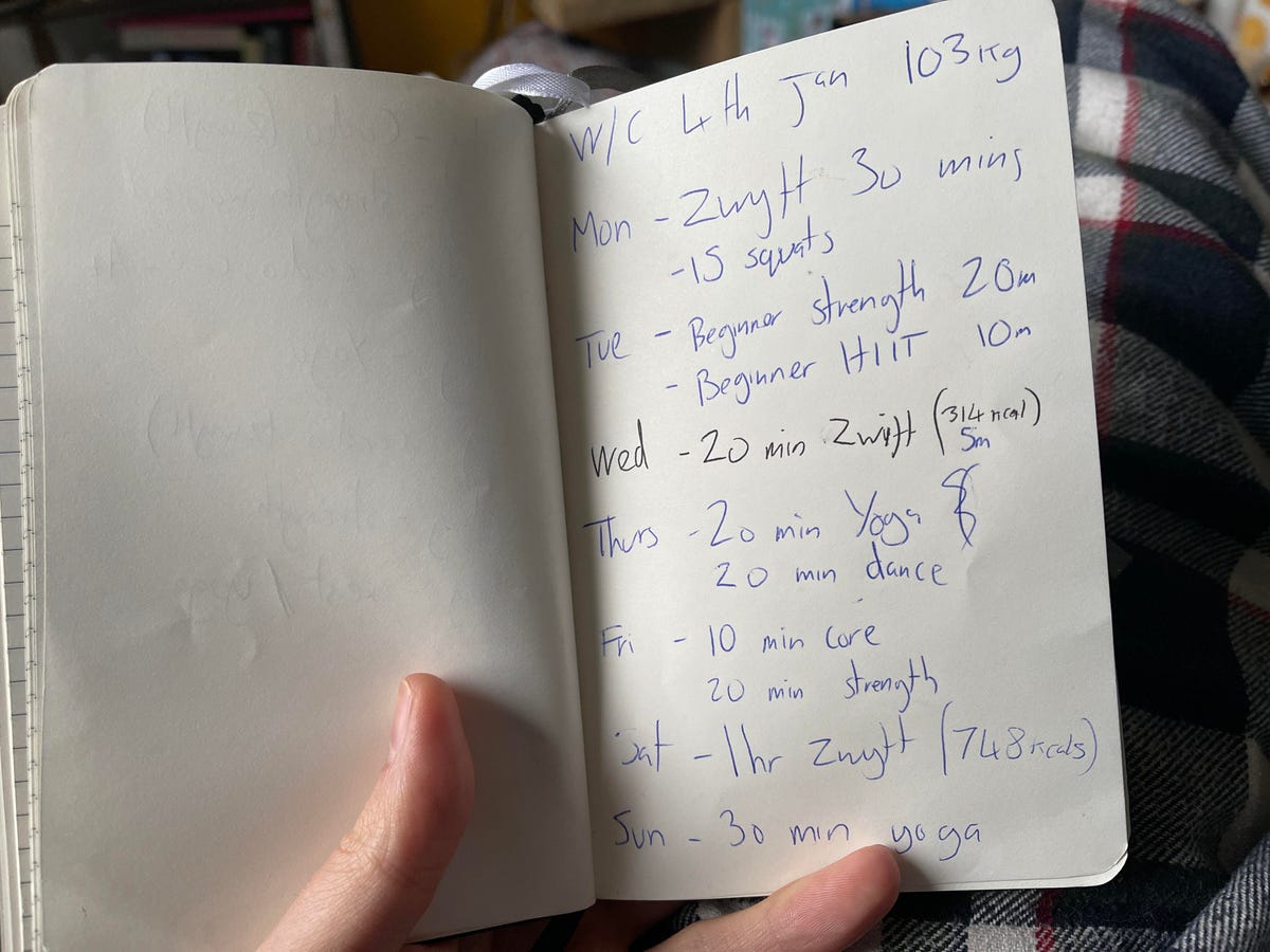 Notebook page logging workouts