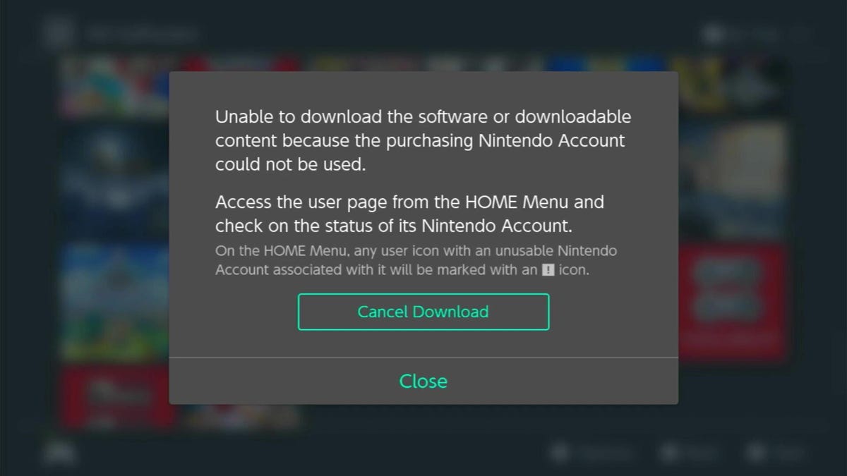 Nintendo account message